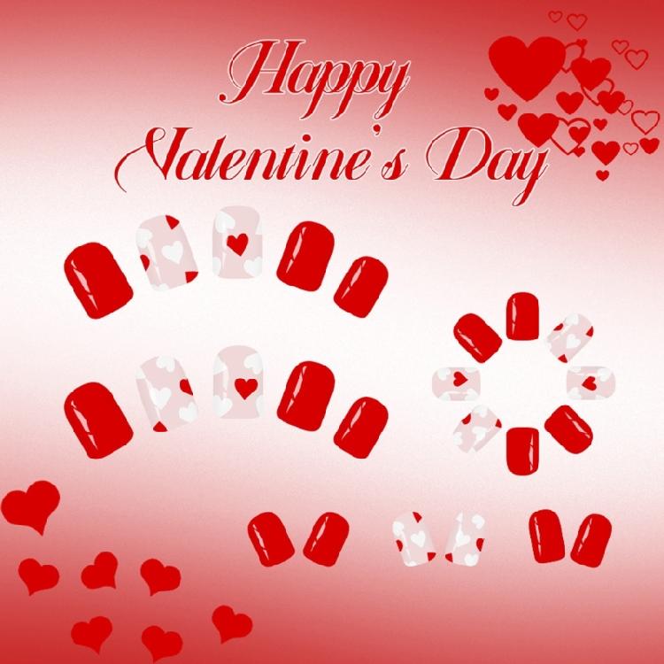 24pz Unghie Finte Press On Quadrata Corte per San Valentino con Carini Disegni a Cuore Materiale ABS
