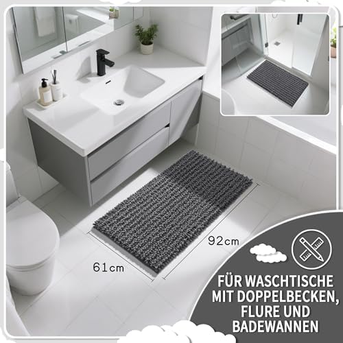 Yimobra Chenille Bathroom Rug - Non Slip Absorbent Microfiber Bath Mat 92x61cm Dark Grey
