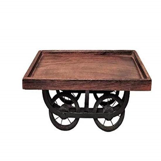 23 Cm Wood Serving Rectangular Tray With Moveable Wheels