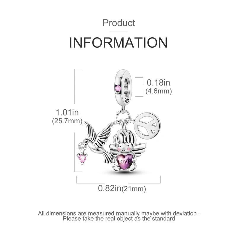 Charm Plata Love And Peace Dove Angel Heart Bead Fits Genuine Bracelet Charm For Women Jewellery DoItYourself Crafting Gift