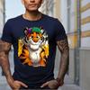 Nové letní pánské módní tričko s osobností, kreslený potisk tygra, pánské tričko, top
