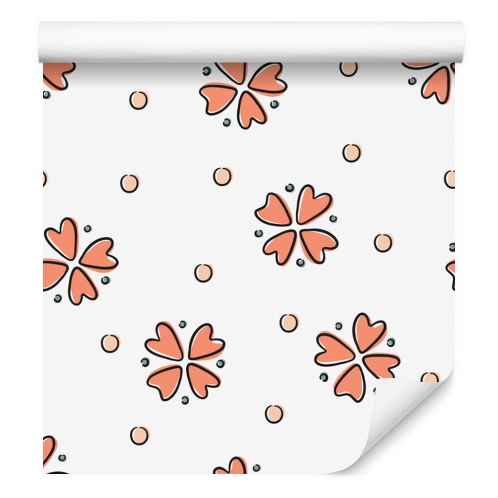 Wallpaper Small Flowers White, Orange and Light Gray 50x1000
