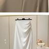 Design Sense of Suit Niche Pleated Skirt Women's Summer and Autumn Mid Length Hip Hugging Skirt Split High Waist One-step Skirt
