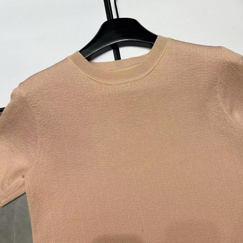 European Style Striped Knit Round Neck Short Sleeve Casual Top