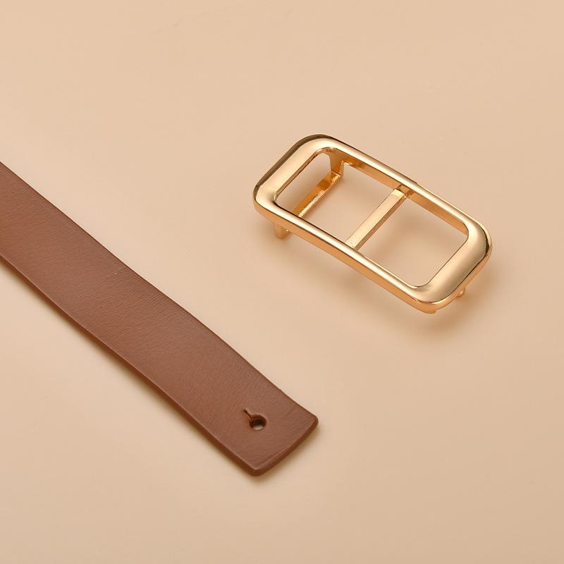 New Women'S Round Buckle Hollow Belt Jeans Decorative Belt Waist Seal Versatile Genuine Cowhide Women'S Smooth Buckle Belt