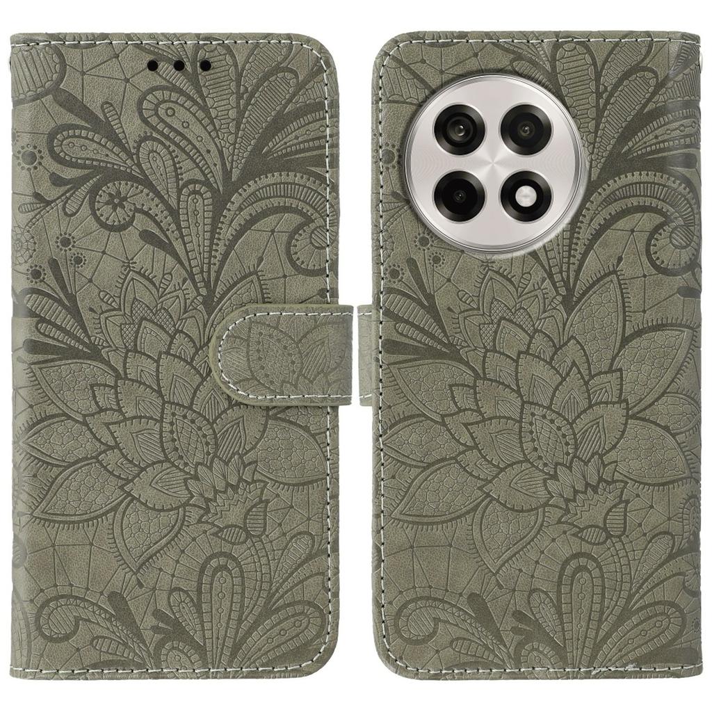For OnePlus Ace 5 5G/Ace 5 Pro 5G/13R 5G Case Lace Flowers PU Leather Flip Wallet Phone Cover with Wrist Strap