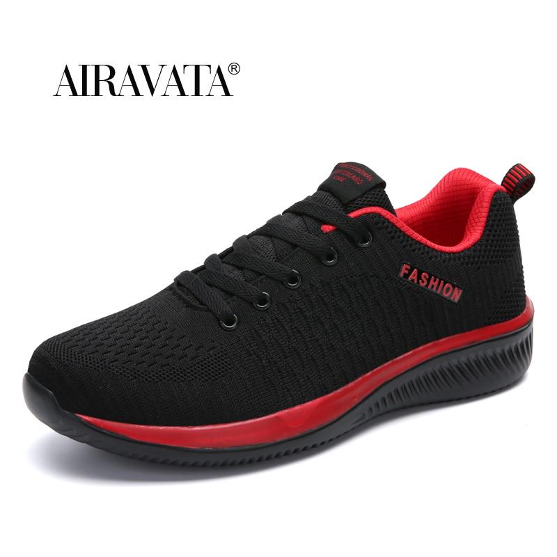 

Мужские и женские спортивные кроссовки унисекс, легкие дышащие удобные кроссовки для бега с сеткой для любителей спортивной обуви 48 чёрный/красный