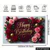 2D Burgundy Gold Birthday Backdrop - Luxury Floral Banner for Adult Birthday Photoshoot