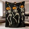 2026 Latest Flannel Blanket 1pc Halloween Digital Print Flannel Blanket, Soft Warm 280gsm Pumpkin-Headed Skeleton Design, Vibrant Design for Naps, Cam