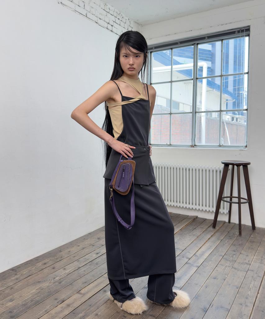Fortena Mix Ribbed Sleeveless Long Dress-Gray