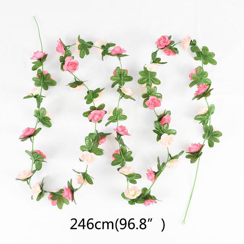 2.4m Artificial Silk Roses Flowers Rattan String Vine with Green Leaves For Wedding Home Garden Decor Hanging Garland