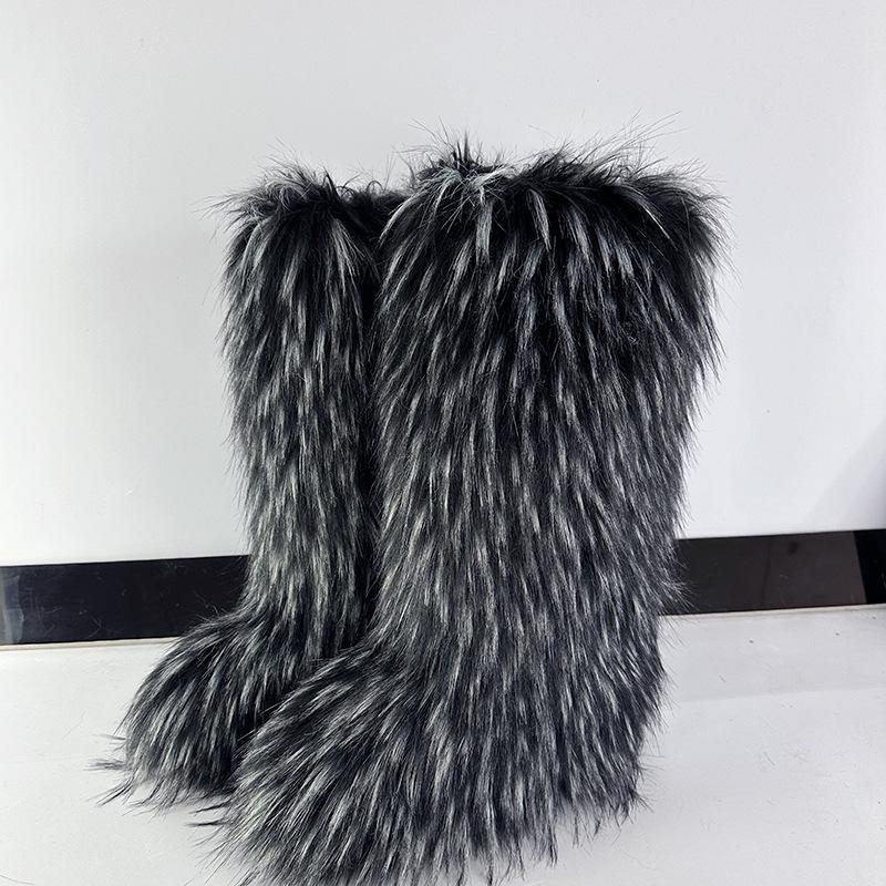 

Пушистые Сапоги Длинные Высокие Зимние Имитация Лисьего Меха Пушистые Снежные Сапоги Мужские и Женские Зимние Большого Размера Меховые Сапоги Выше Колена 41