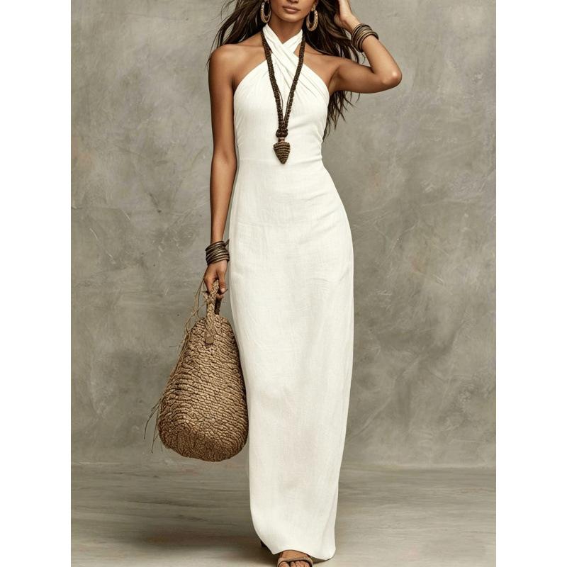 2026 New European and American Amazon Women's Slim-fit Fashion Temperament Slim-fit Sleeveless Neck Dress