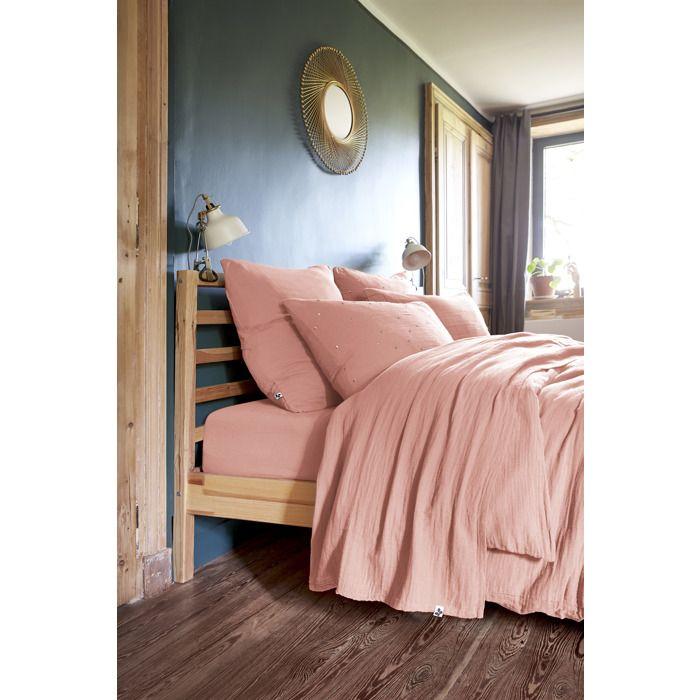 Taie D'oreiller - Gaia - Gaze De Coton - 80 X 80 Cm - Rose Pêche