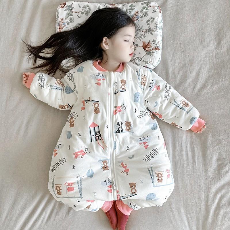 Thick Cotton Sleeping Bag Toddlers Winter Warm Footed Pajamas Unisex Kids Sleepwear With Cartoon Print