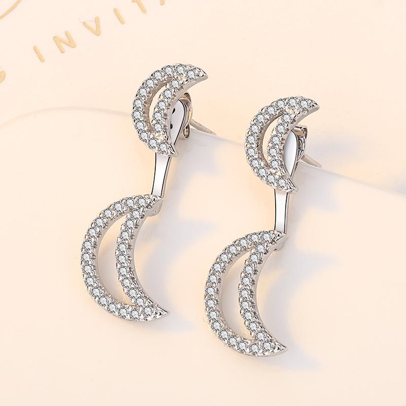 BELLA BOX S925 Sterling Silver Needle Zircon Moon Earrings - A Pair Of High-end Earrings For Women With Two Stud Earrings