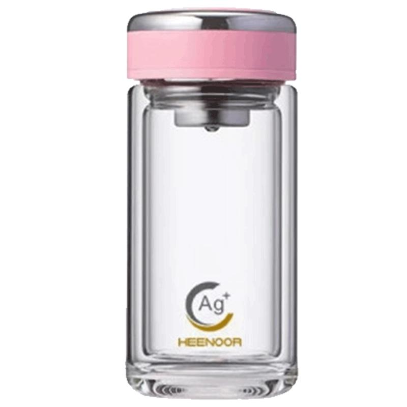 Heenoor Antibacterial Double-Layer Glass Portable Tea Infuser Bottle