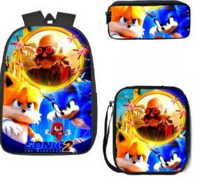 Cartoon Sonic Backpack, Primary And Secondary School Schoolbag, Messenger Bag, Pencil Case Three-Piece Set