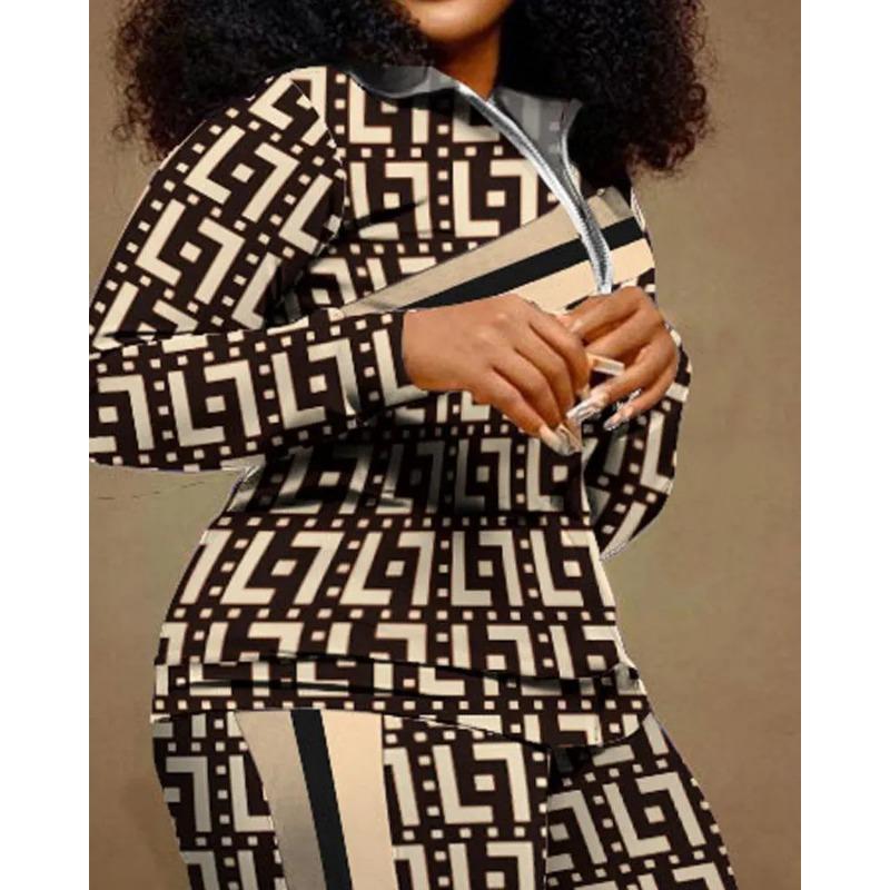 YYFS Dámská móda Ležérní Jaro Podzim Dlouhý rukáv POLO Krk Kalhoty Kalhoty Obleky