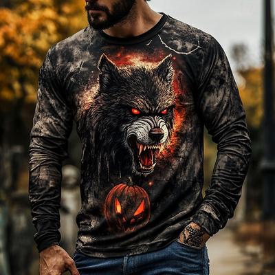 Grappig 3D Wolf Patroon Heren T-shirts Hip Hop Trend Harajuku Streetwear Casual O-hals Lange Mouw Top Lente Herfst Losse Kleding