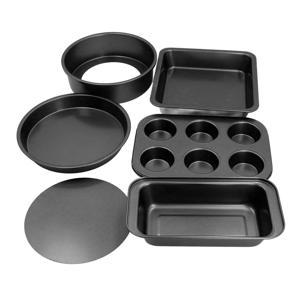 6pcs Baking Mold Set Loose Bottom Anti Stick Carbon Steel Cake Pizza Bread Pan for Home Kitchen