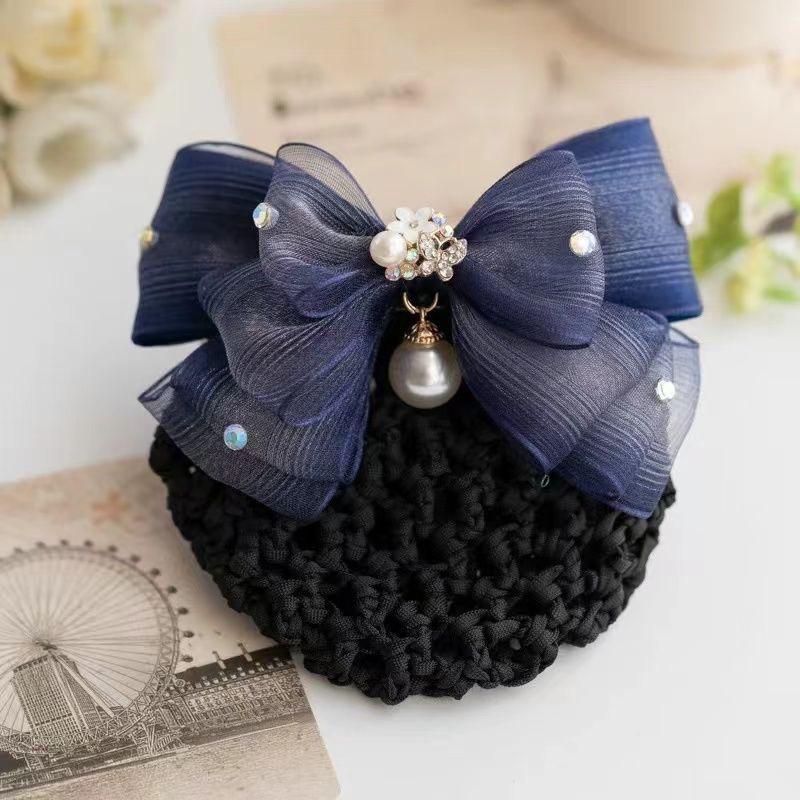 Korean Bowknot Hair Net Clip - Professional Headdress for Waitress, Nurse, or Flight Attendant