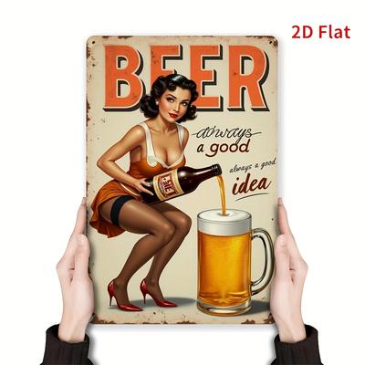 Antikes Eisenmetall-Bierschild - 8x12 Zoll Rustikale Wandkunst mit Retro-Blechdesign, Text und Illustration „Bier ist eine gute Idee“