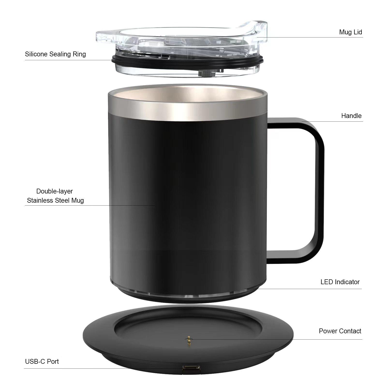 

, USB Charging Auto Heat 131 to 149F Intelligent Constant Temperature 12.3oz 304 Stainless Steel Beverage Cup, with proof Lid,