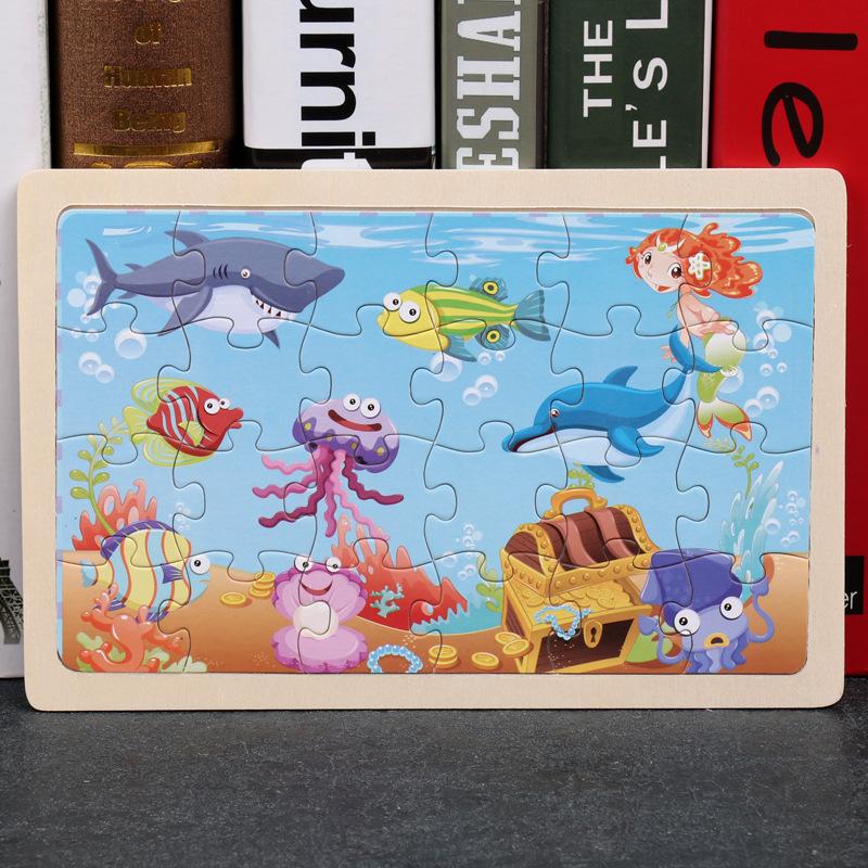 New 24 Pieces Wooden Puzzles Kids Cartoon Animal Wood Jigsaw Early Educational Learning Toys for Children GIFT