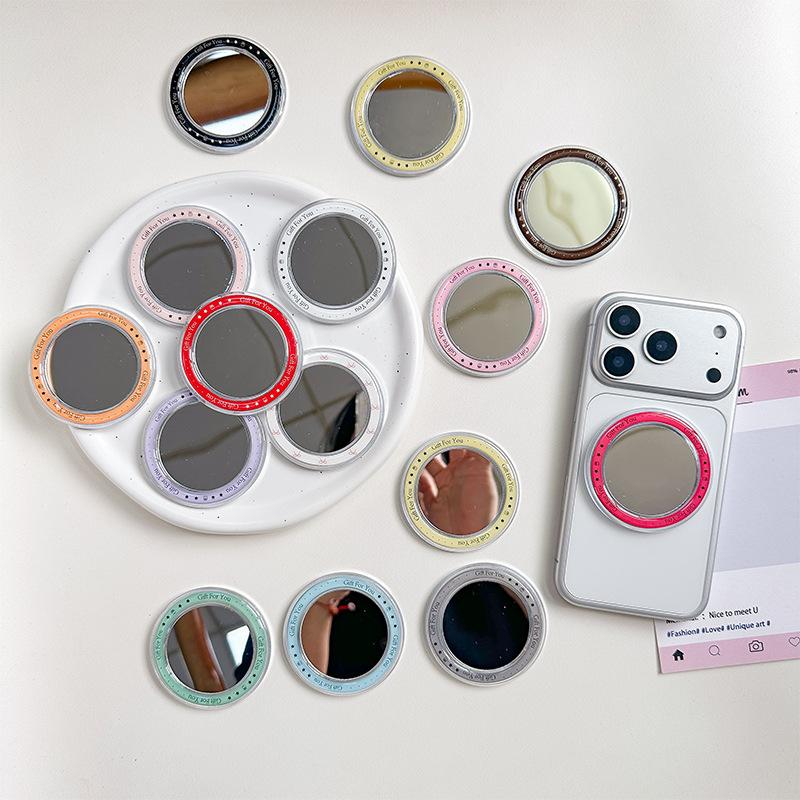 Round Mirror Magnetic Suction Mobile Phone Airbag Bracket Base Portable Makeup Mirror Simple Mirror Sticker Refrigerator Sticker Makeup Mirror