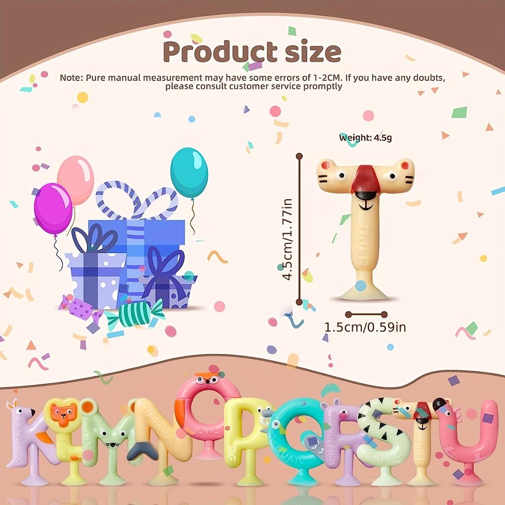 Suction Cup Letter Toys Cute Animal Alphabet ABC Suction Cup Toys Educational Spelling Learning Game Toys for Kids Sensory Toys