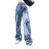 Womens High-Waisted Straight Leg Denim Jeans Loose Fit Printed Casual Streetwear Pant
