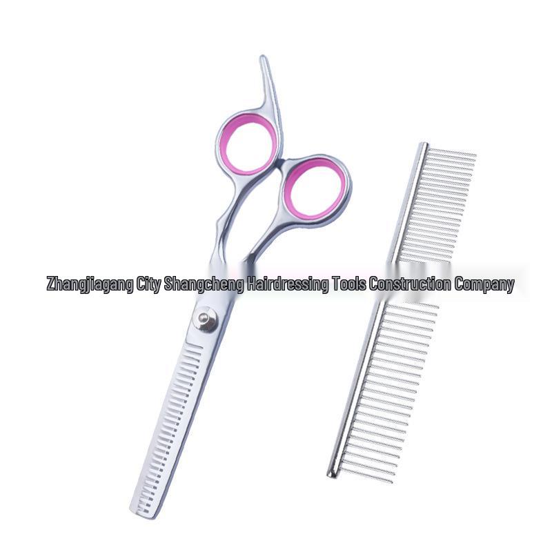 All-Steel Pet Grooming Scissors Set: Flat-Tooth & Curved Trimmers for Dog Hair Care.