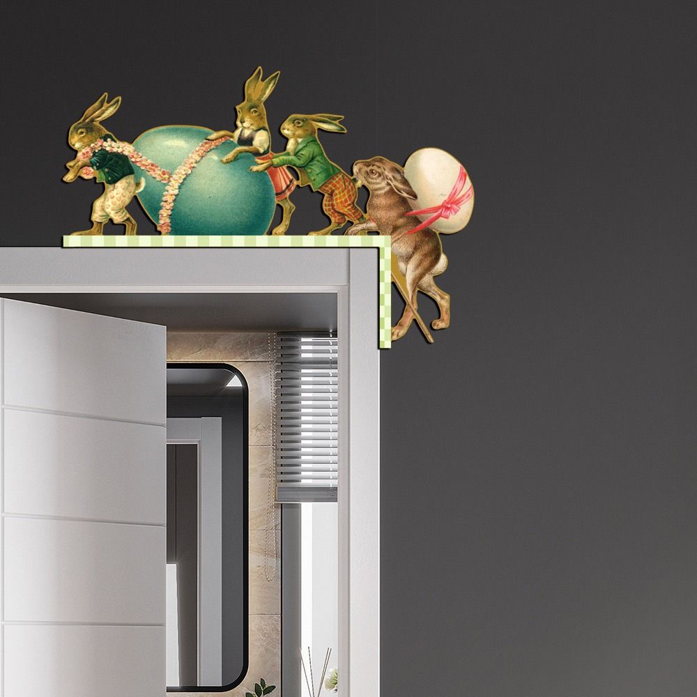 Mehrfarbige Oster-Türkeneckenaufkleber Holz Hase Ei Türrahmen Aufkleber Ornament Cartoon Hase Elch Wandaufkleber