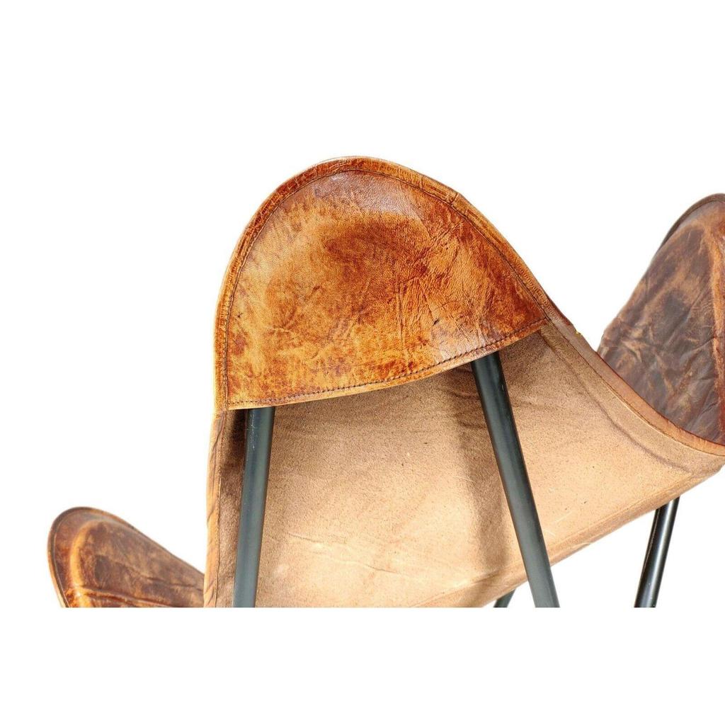 Butterfly Chair-Handmade Leather Relaxing Chair With Iron Openable Frame