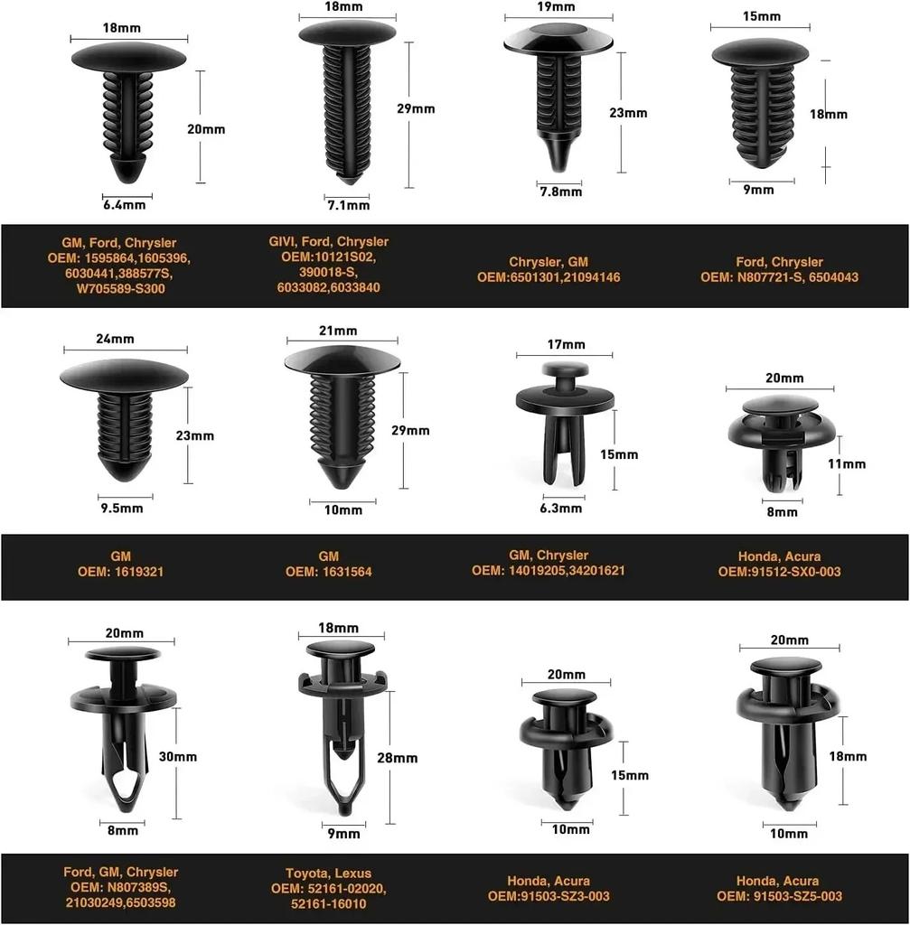 240PCS Bumper Clips Set – Plastic Auto Body Fasteners & Push Rivets for Toyota, Ford, Honda & More