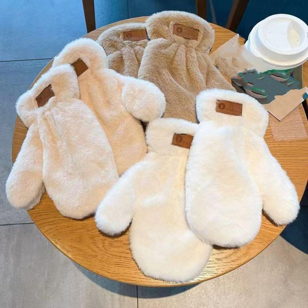

Warm Plush Gloves Velvet Mitten New Winter Gloves Women Beige-B