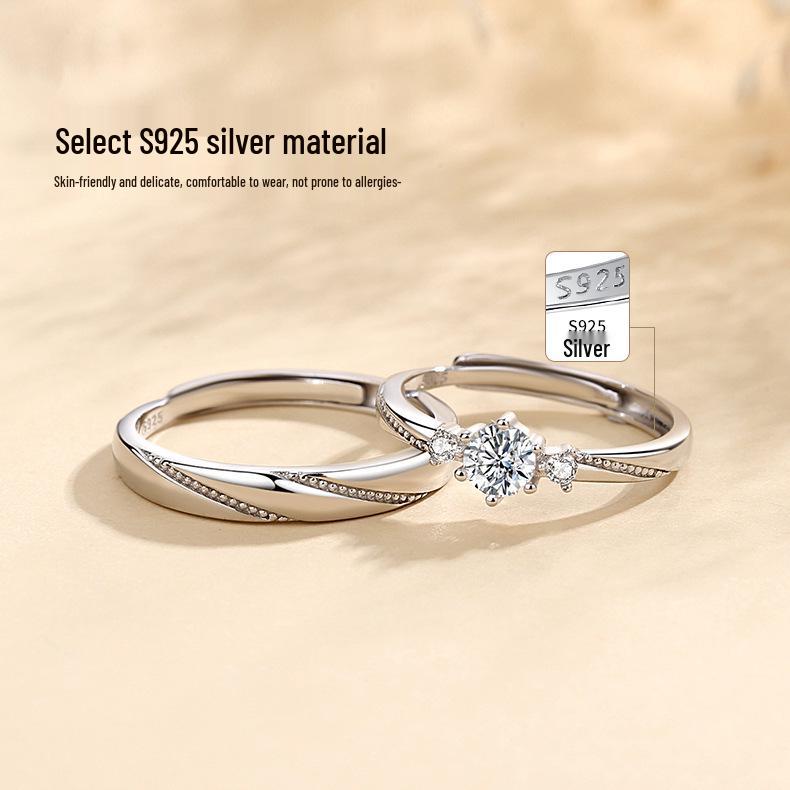Tichiya S925 Sterling Silver Couple Rings - Love At First Sight, Niche Design, High-End Feel