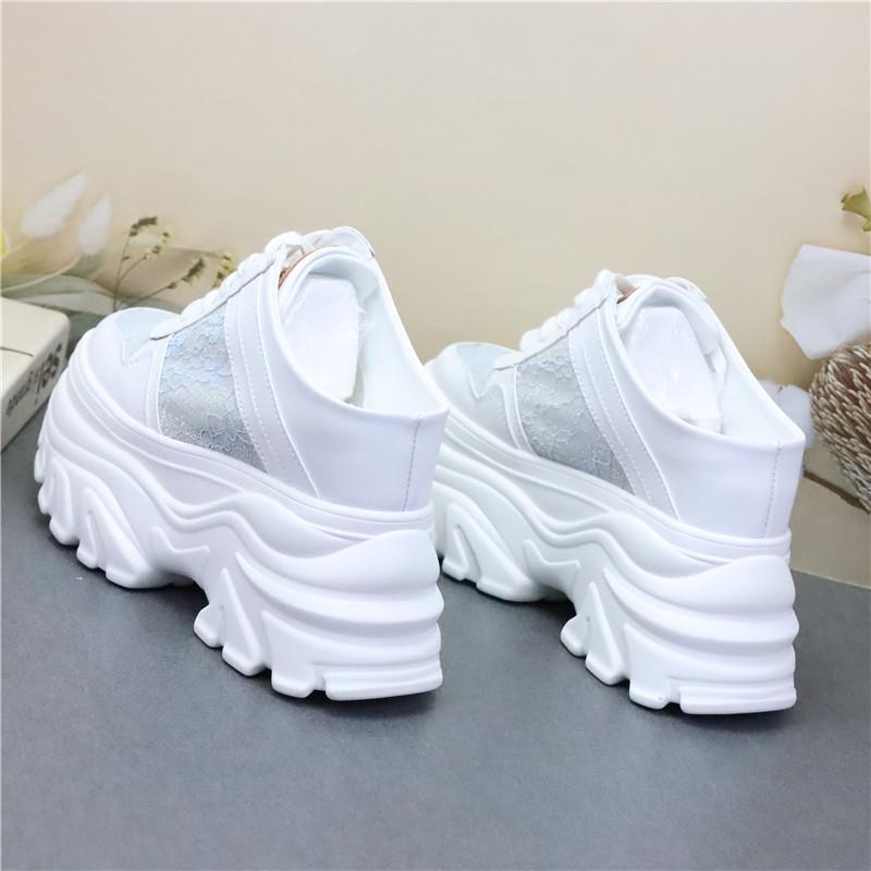 Fashion 12CM Air Mesh Lace Genuine Leather Comfy Platform Wedge Slippers High Brand Breathable Summer Platform Wedge Casual Shoes