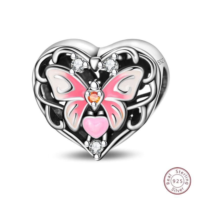 New Copper Charm Bead Mother'S Day Love Heart Family Charm Bead Pendant Fits Bracelet Womens Jewelry Gift