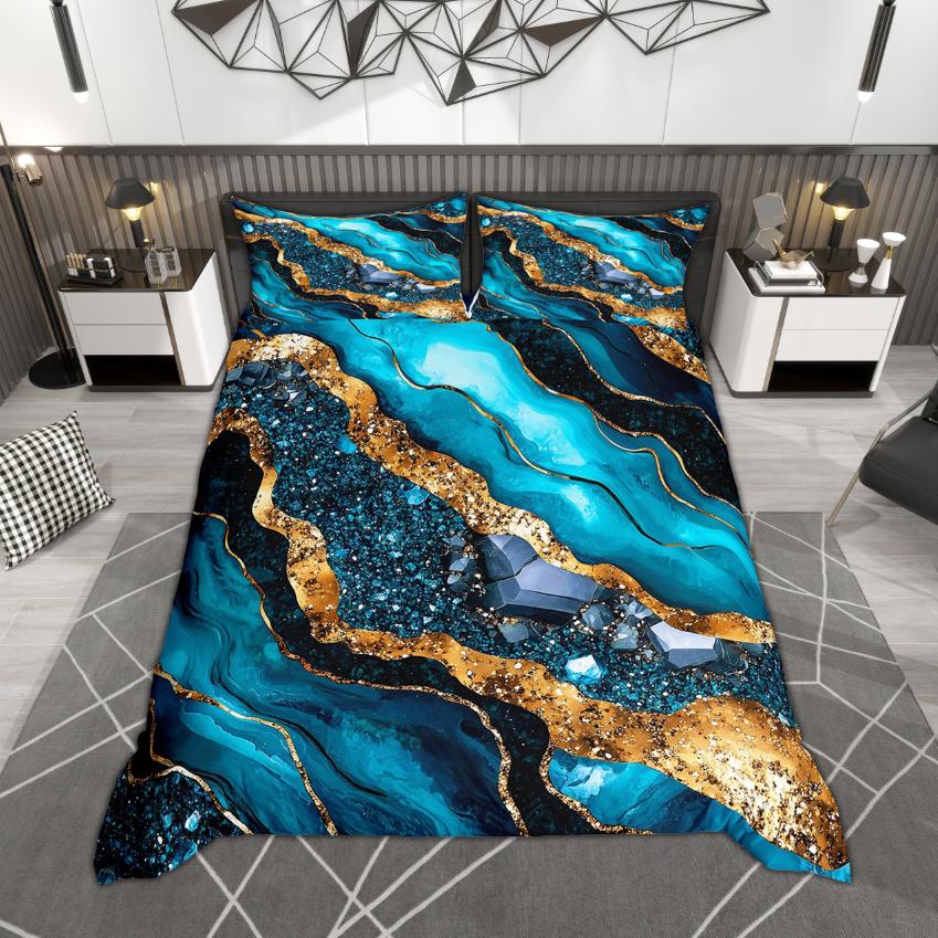 Comforter Homewish Chic Marble Gold Metallic Bedding Set Abstract Watercolor Art Bed Set Room Decor