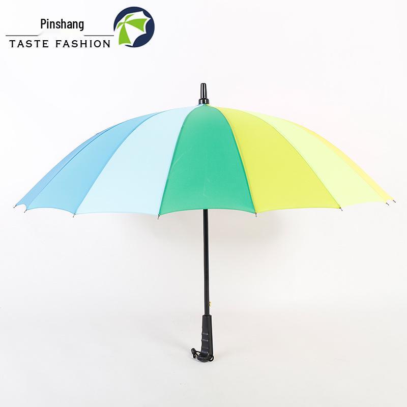 Automatic 16-Rib Rainbow Umbrella with Long Handle and Custom Logo