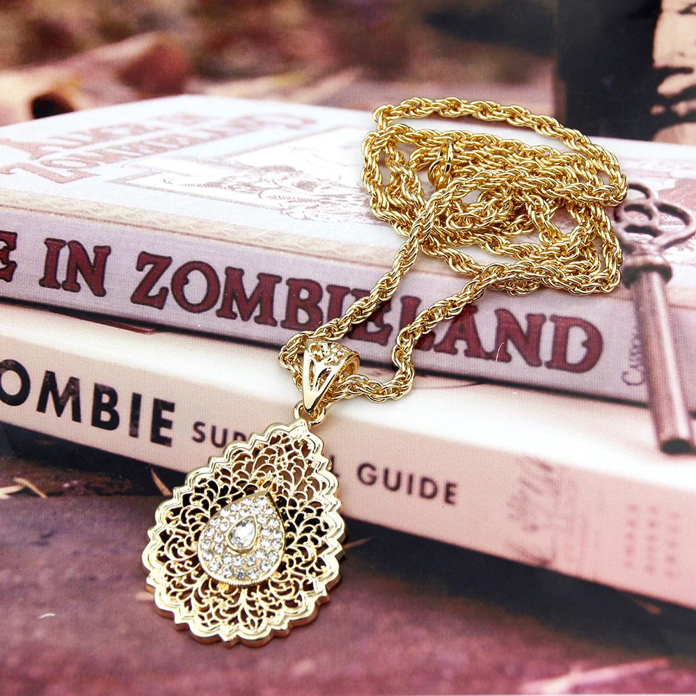 Collier pendentif couleur or pour femmes, Long collier creux en métal, feuille Arabesque, chaîne, bijoux de mariage pour mariée, nouvelle collection