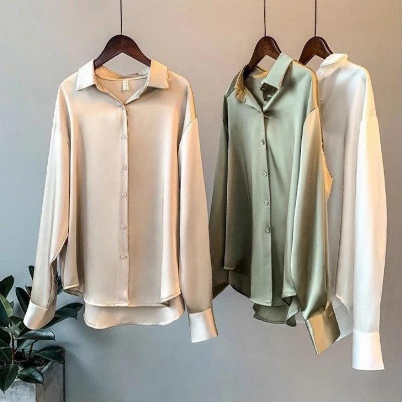 Women's Designer Long Sleeve Silk Shirt - Versatile & Stylish for Spring/Autumn 2026