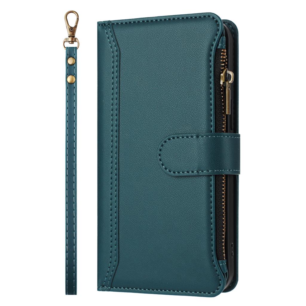 For Samsung Galaxy S24 Ultra Leather Case 9 Card Slots Zipper Wallet Stand Phone Cover with Wrist Strap