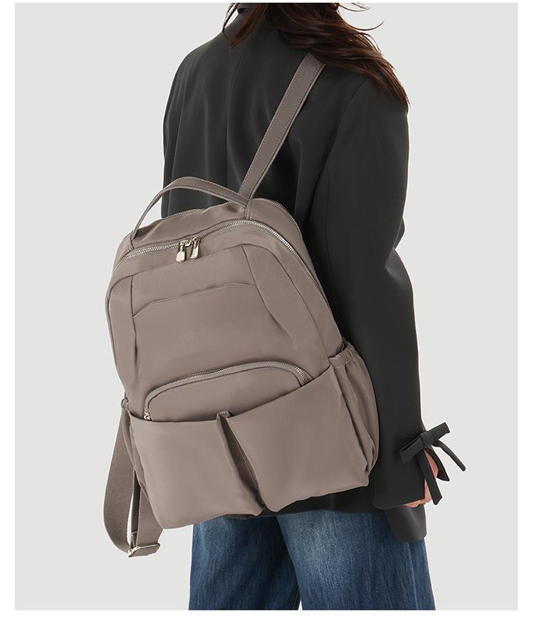 Schoolbag New Korean Version Backpack Fashionable Versatile Backpack Trendy Cool Light Shoulder Bag Waterproof Cloth Solid Color Simple Household