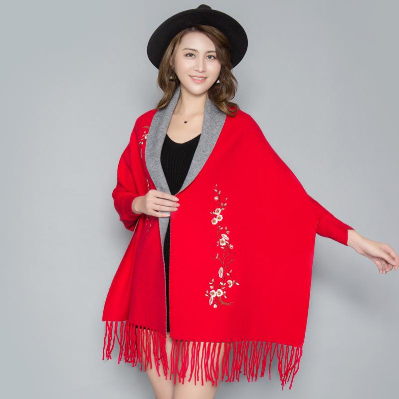 Autumn And Winter New Double-Sided Scarf Thick Warm Fashion Outdoor High Quality Comfortable Plum Embroidery Temperamental Shawl