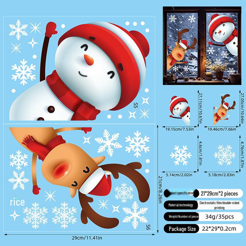 

Двусторонние рождественские наклейки на окна: Санта, Снежинка, Лось и Снеговик 21x29CM x2