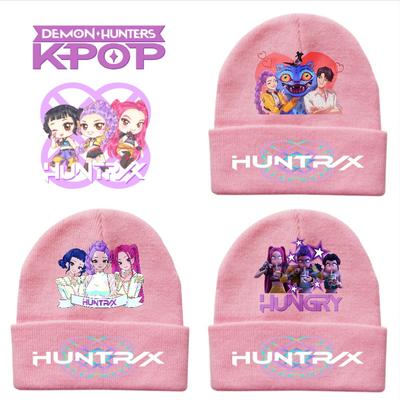 Anime Kpop Demon Hunters Printed Children Knitted Beanie Wool Yarn Cap Fall Season Cold Season Fashion Children Hat Headgear Outfits
