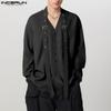 INCERUN Men V Neck Long Sleeve Patchwork Button Up Casual Loose Shirts